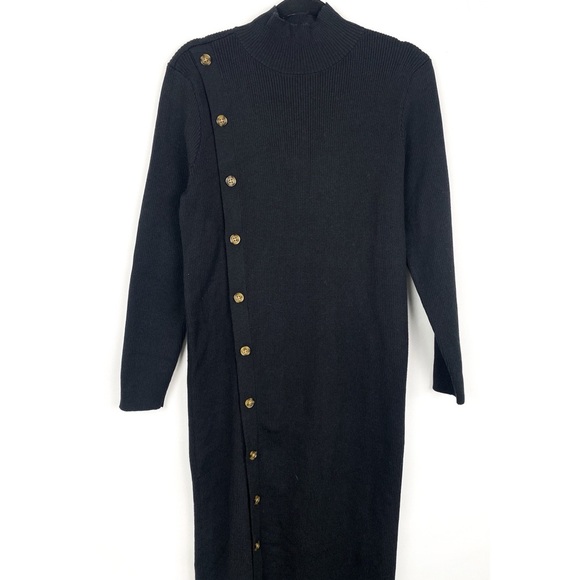 NWT Eloquii Asymmetrical Button Sweater Dress‎ Mock Neck Ribbed Black Onyx 14/16 - Picture 4 of 12